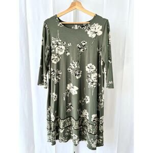J. Jill Green A-Line Dress with 3/4 Sleeves and Crew Neck